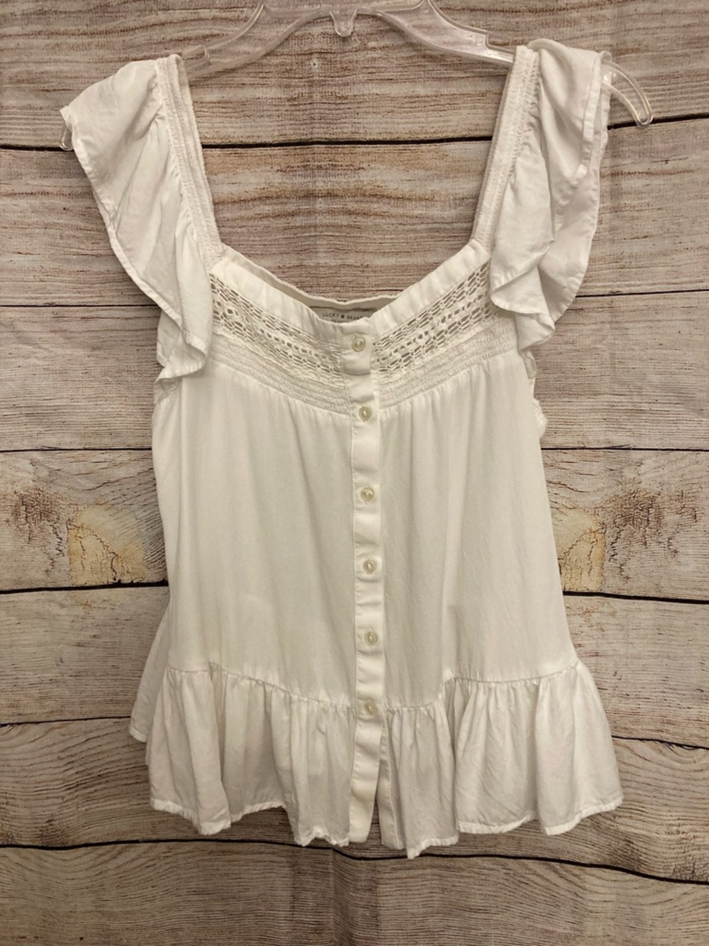 Lucky Brand White Ruffle Button-Front Women's Top